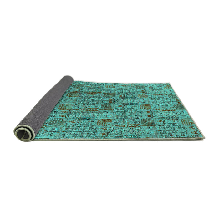 Sideview of Oriental Turquoise Industrial Rug, urb1114turq