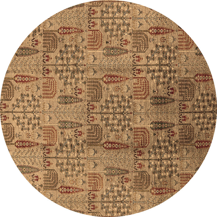 Round Oriental Brown Industrial Rug, urb1114brn