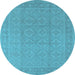 Round Machine Washable Oriental Light Blue Industrial Rug, wshurb1115lblu