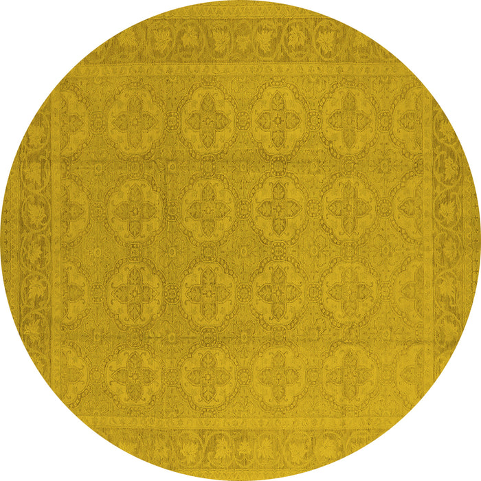 Round Machine Washable Oriental Yellow Industrial Rug, wshurb1115yw
