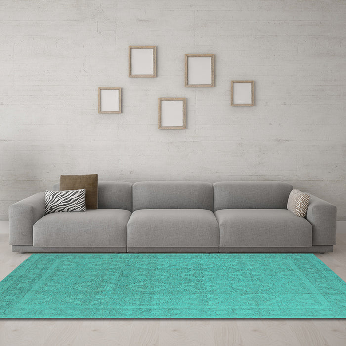 Machine Washable Oriental Turquoise Industrial Area Rugs in a Living Room,, wshurb1115turq