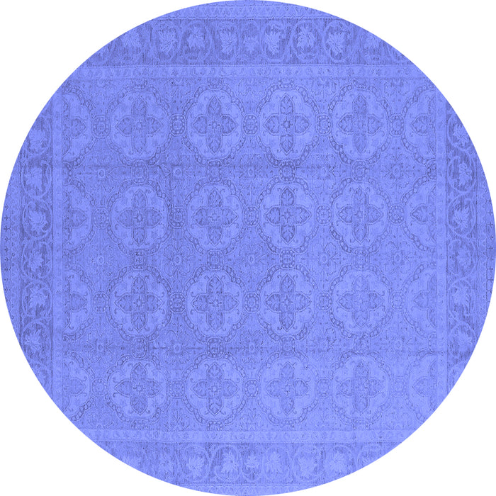 Round Machine Washable Oriental Blue Industrial Rug, wshurb1115blu