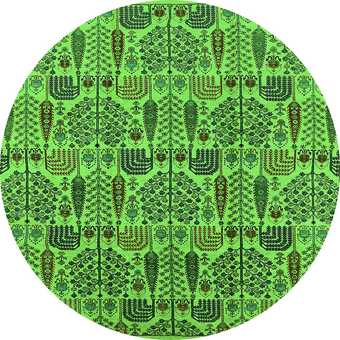 Round Machine Washable Oriental Green Industrial Area Rugs, wshurb1116grn