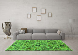 Machine Washable Oriental Green Industrial Area Rugs in a Living Room,, wshurb1116grn