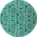 Round Machine Washable Oriental Turquoise Industrial Area Rugs, wshurb1116turq