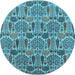 Round Machine Washable Oriental Light Blue Industrial Rug, wshurb1116lblu