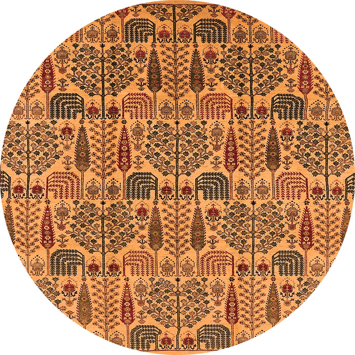 Round Machine Washable Oriental Orange Industrial Area Rugs, wshurb1116org