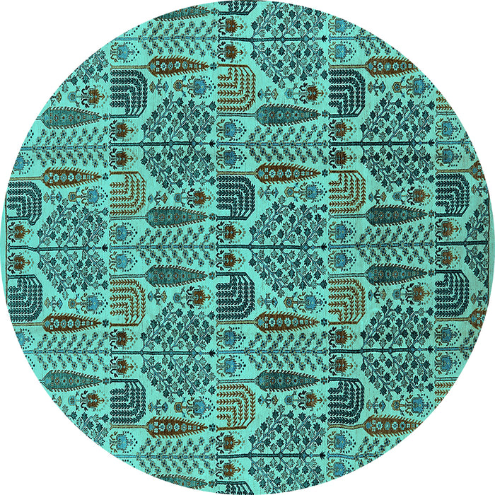 Round Oriental Turquoise Industrial Rug, urb1116turq