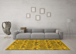 Machine Washable Oriental Yellow Industrial Rug in a Living Room, wshurb1116yw
