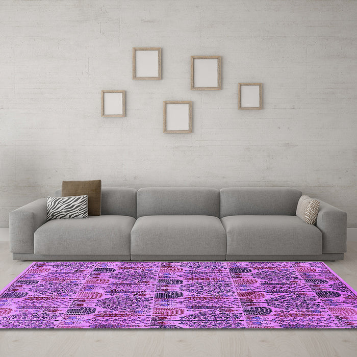 Machine Washable Oriental Purple Industrial Area Rugs in a Living Room, wshurb1116pur