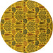 Round Machine Washable Oriental Yellow Industrial Rug, wshurb1116yw