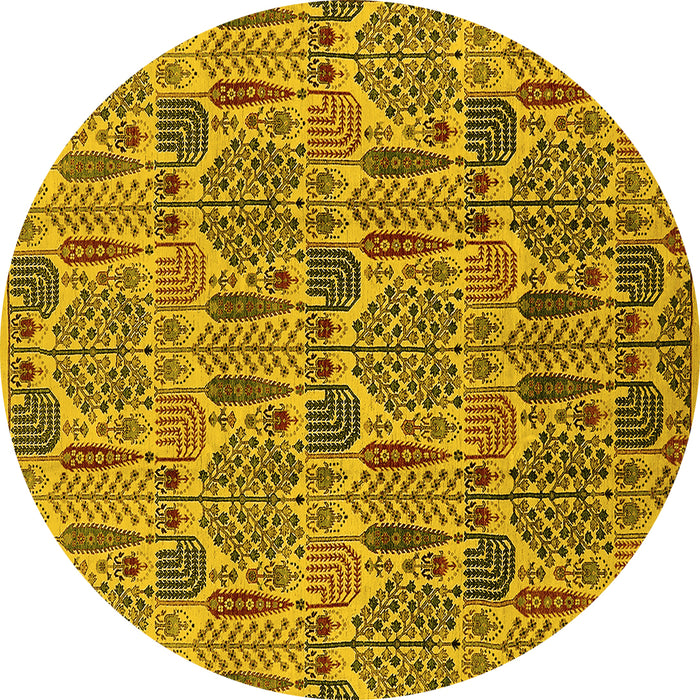 Round Oriental Yellow Industrial Rug, urb1116yw