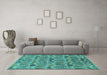 Machine Washable Oriental Turquoise Industrial Area Rugs in a Living Room,, wshurb1116turq