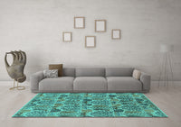 Machine Washable Oriental Turquoise Industrial Rug, wshurb1116turq