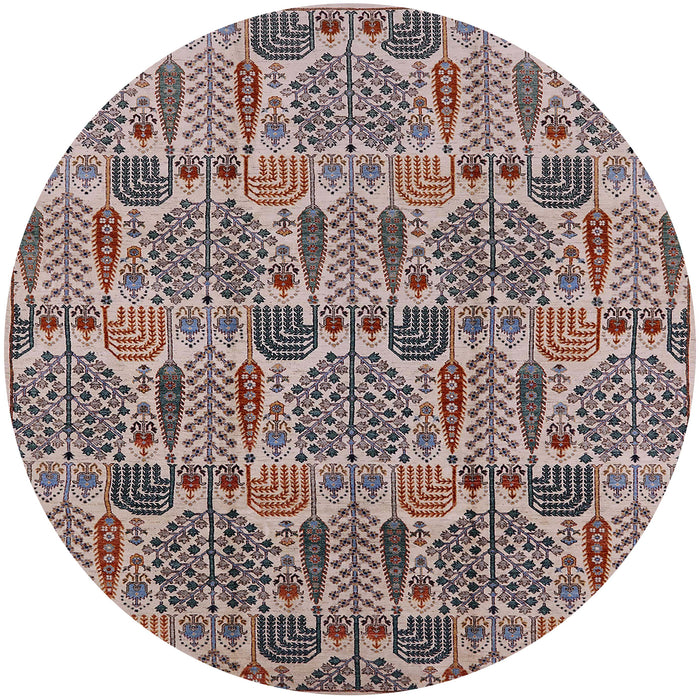 Round Mid-Century Modern Rose Pink Oriental Rug, urb1116