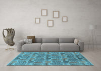 Machine Washable Oriental Light Blue Industrial Rug, wshurb1116lblu