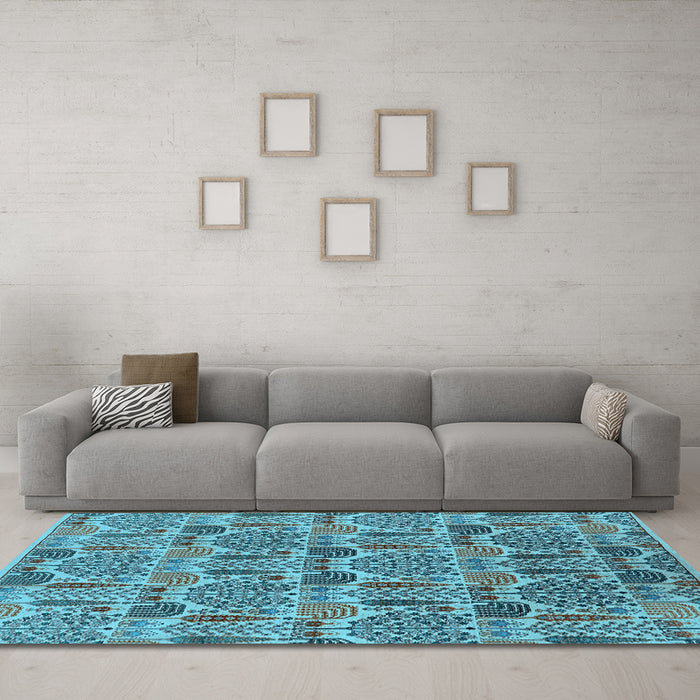 Machine Washable Oriental Light Blue Industrial Rug in a Living Room, wshurb1116lblu
