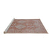 Sideview of Machine Washable Industrial Modern Khaki Rose Pink Rug, wshurb1117