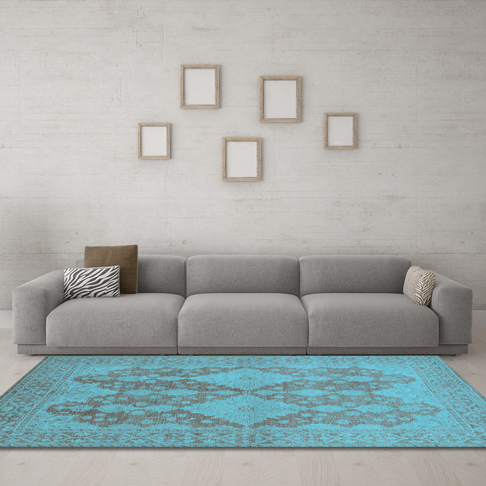 Machine Washable Oriental Light Blue Industrial Rug in a Living Room, wshurb1117lblu