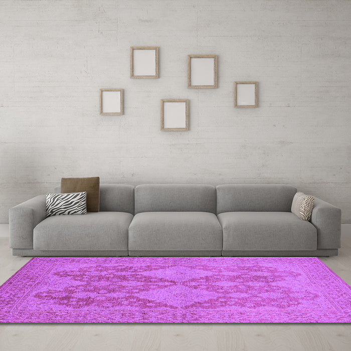 Machine Washable Oriental Purple Industrial Area Rugs in a Living Room, wshurb1117pur