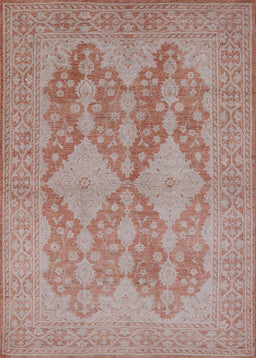 Mid-Century Modern Khaki Rose Pink Oriental Rug, urb1117