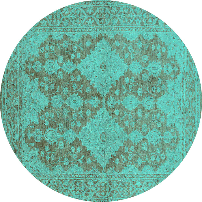 Round Oriental Turquoise Industrial Rug, urb1117turq