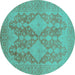 Round Machine Washable Oriental Turquoise Industrial Area Rugs, wshurb1117turq