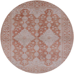Round Mid-Century Modern Khaki Rose Pink Oriental Rug, urb1117