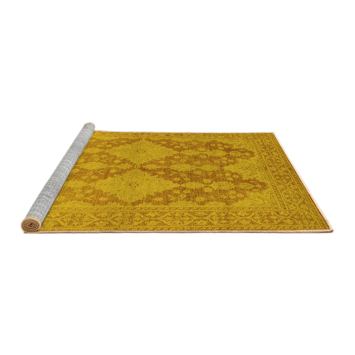 Sideview of Machine Washable Oriental Yellow Industrial Rug, wshurb1117yw