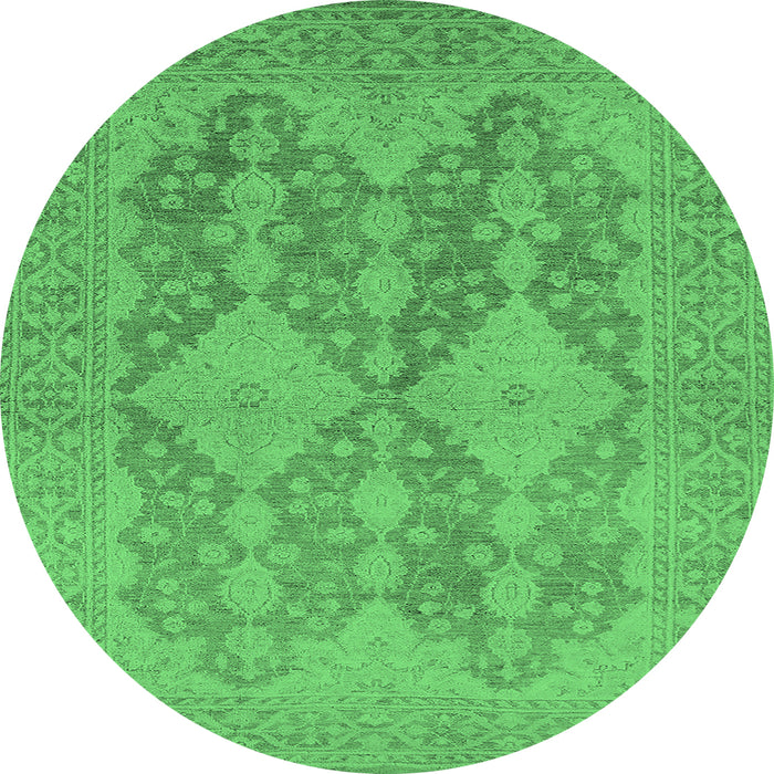 Round Machine Washable Oriental Emerald Green Industrial Area Rugs, wshurb1117emgrn