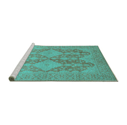 Sideview of Machine Washable Oriental Turquoise Industrial Area Rugs, wshurb1117turq