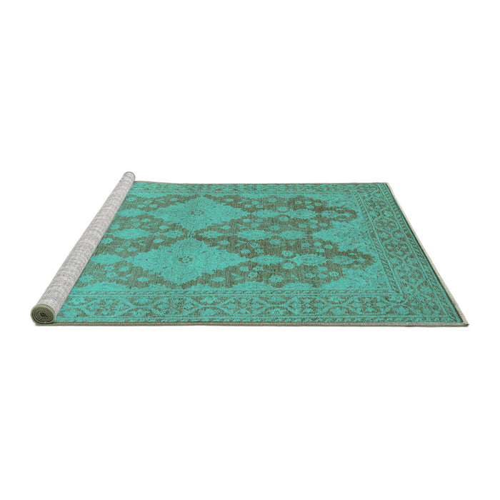 Sideview of Machine Washable Oriental Turquoise Industrial Area Rugs, wshurb1117turq
