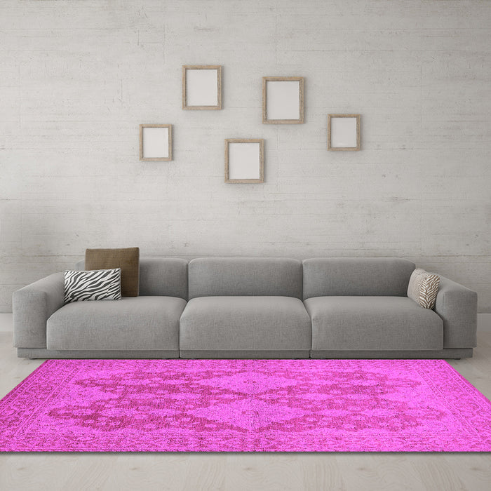 Machine Washable Oriental Pink Industrial Rug in a Living Room, wshurb1117pnk