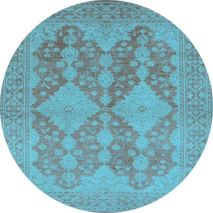 Round Machine Washable Oriental Light Blue Industrial Rug, wshurb1117lblu