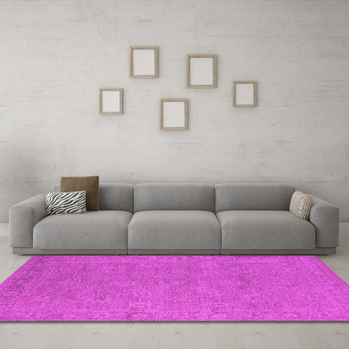 Machine Washable Oriental Pink Industrial Rug in a Living Room, wshurb1118pnk