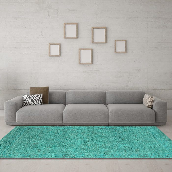 Machine Washable Oriental Turquoise Industrial Area Rugs in a Living Room,, wshurb1118turq