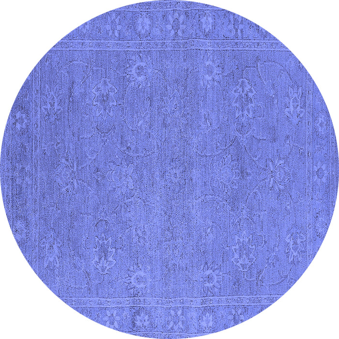 Round Machine Washable Oriental Blue Industrial Rug, wshurb1118blu
