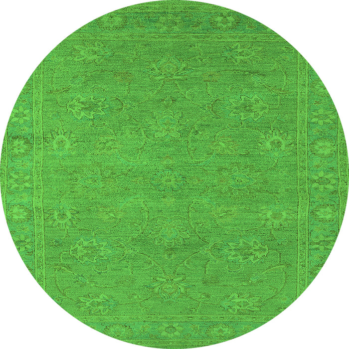 Round Machine Washable Oriental Green Industrial Area Rugs, wshurb1118grn