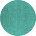 Round Machine Washable Oriental Turquoise Industrial Area Rugs, wshurb1118turq
