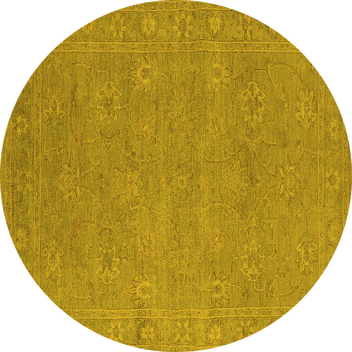 Round Machine Washable Oriental Yellow Industrial Rug, wshurb1118yw