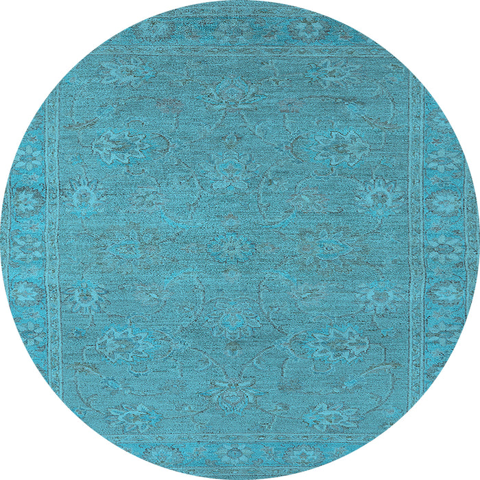 Round Machine Washable Oriental Light Blue Industrial Rug, wshurb1118lblu