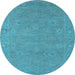 Round Machine Washable Oriental Light Blue Industrial Rug, wshurb1118lblu