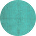 Round Machine Washable Oriental Turquoise Industrial Area Rugs, wshurb1119turq