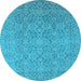 Round Machine Washable Oriental Light Blue Industrial Rug, wshurb1120lblu