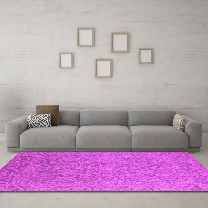 Machine Washable Oriental Pink Industrial Rug in a Living Room, wshurb1120pnk