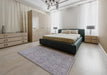 Mid-Century Modern Gray Oriental Rug in a Bedroom, urb1120