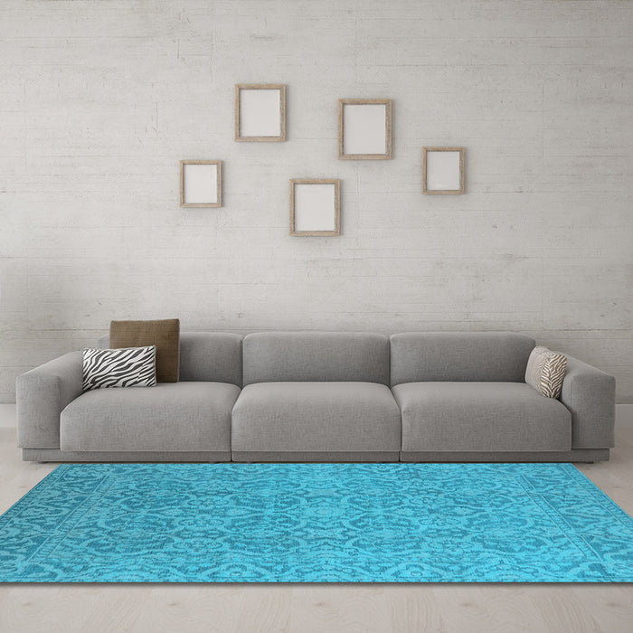 Machine Washable Oriental Light Blue Industrial Rug in a Living Room, wshurb1120lblu