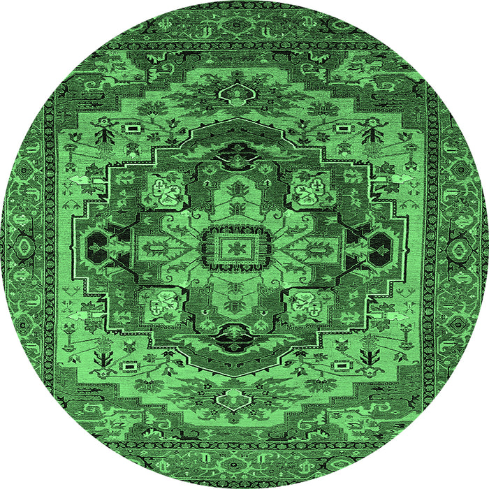Round Machine Washable Oriental Emerald Green Industrial Area Rugs, wshurb1121emgrn
