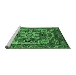 Sideview of Machine Washable Oriental Emerald Green Industrial Area Rugs, wshurb1121emgrn