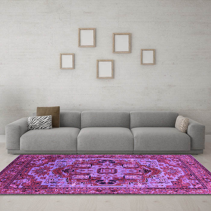Machine Washable Oriental Purple Industrial Area Rugs in a Living Room, wshurb1121pur